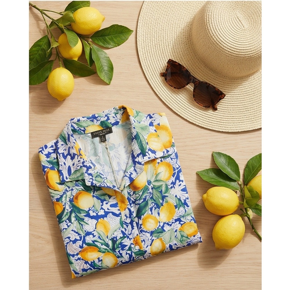 Park & Main Woman 1X Lemon Print Long Sleeve Button Up Tunic Top NWT - Picture 4 of 14